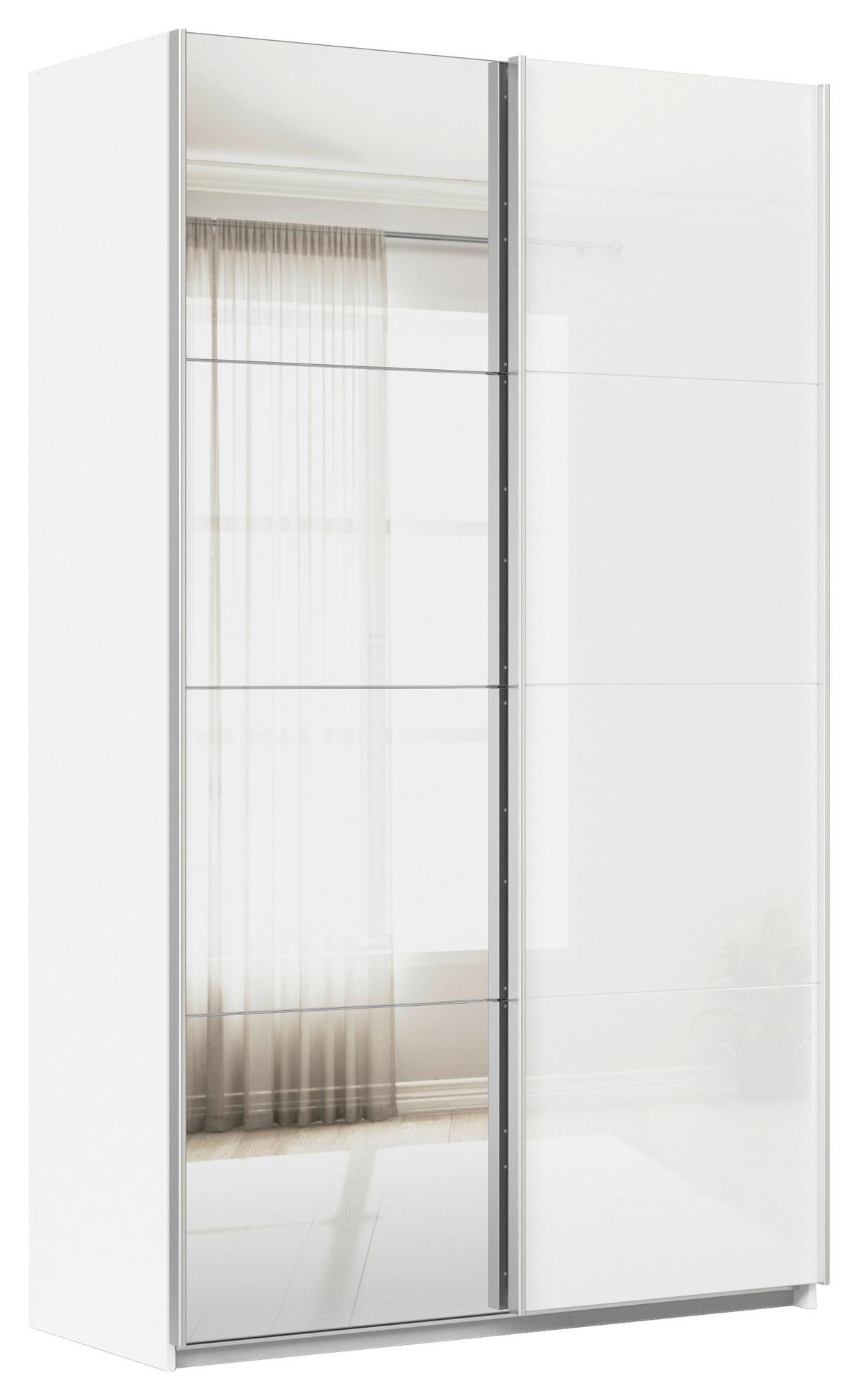 Tolóajtós Szekrény Feldkirch 136/229 Cm - ezüstszínű/magasfényű fehér, Modern, faalapú anyag/Üveg (136/229/62cm)