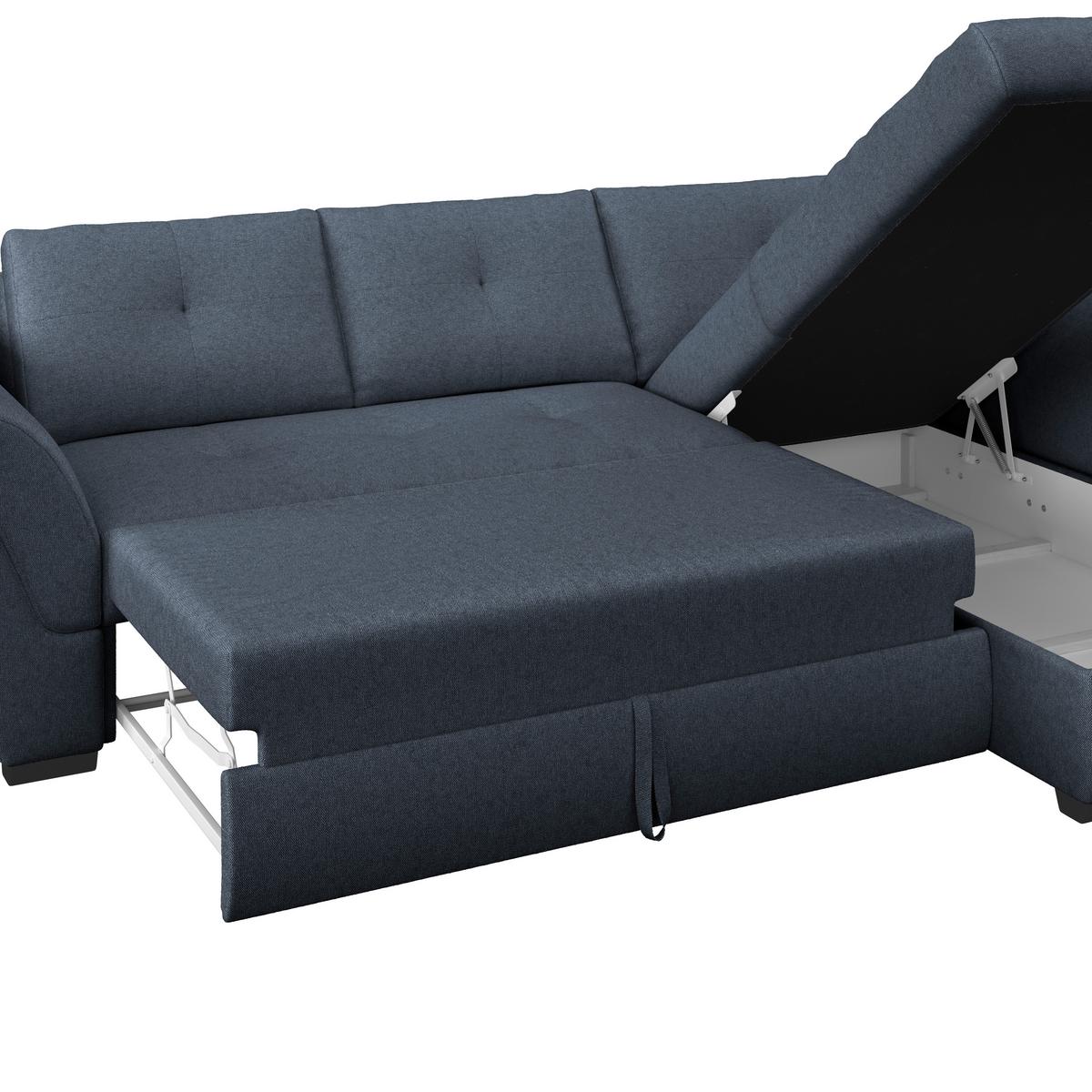 Ecksofa Berisso - Schwarz/Dunkelblau, Design, Textil (278/187cm) - Ondega