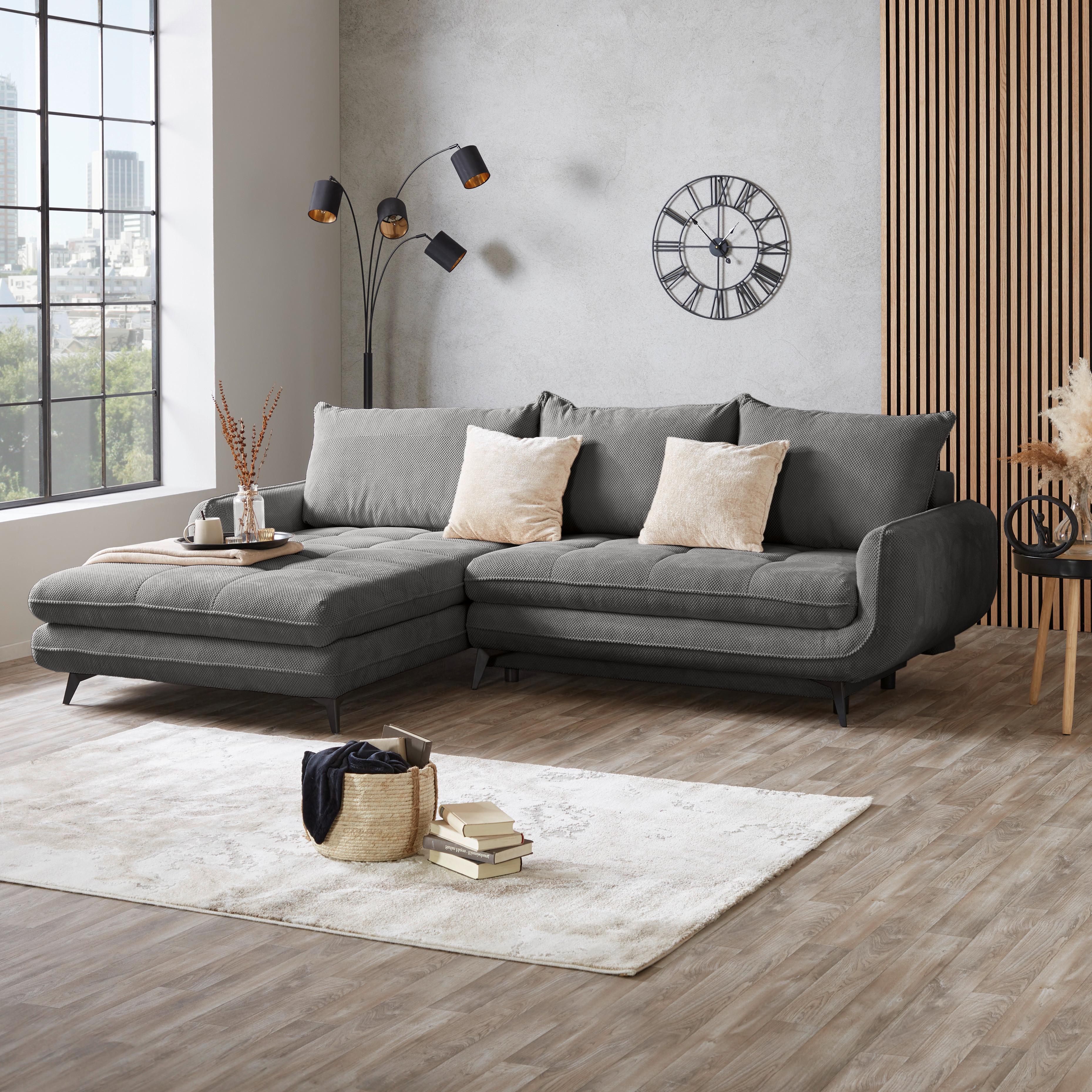 Ecksofa Wave - Schwarz/Grau, MODERN, Textil (189/266cm)