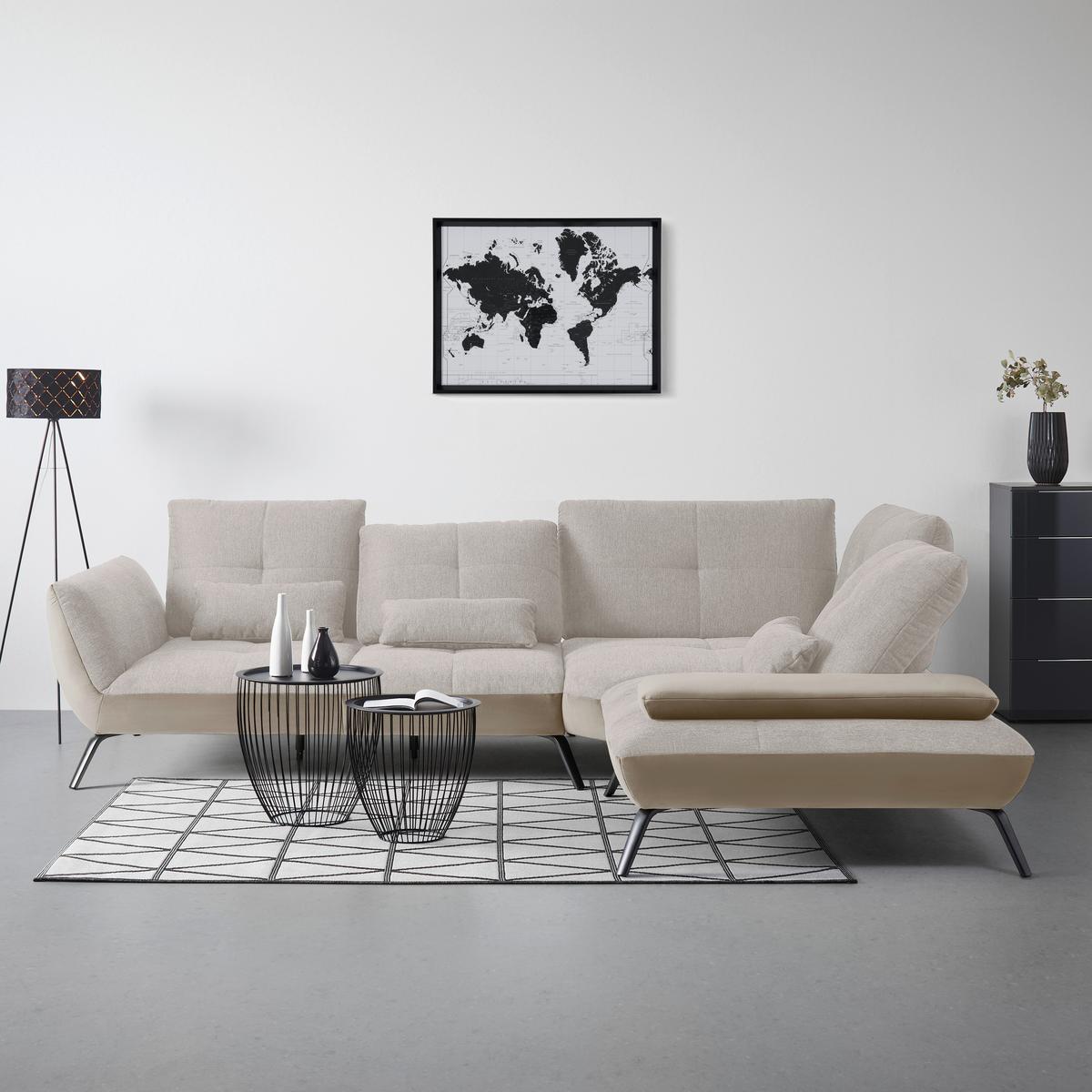 Rohová sedačka TRENDY, pravá, písková / béžová - černá/pískové barvy, Moderní, kov/kompozitní dřevo (310/93/250cm) - Premium Living