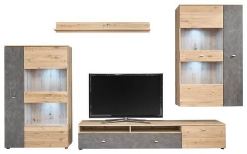 Obývací Stěna Trend - šedá/barvy dubu, Design, kompozitní dřevo/plast (325/219/38cm) - MID.YOU