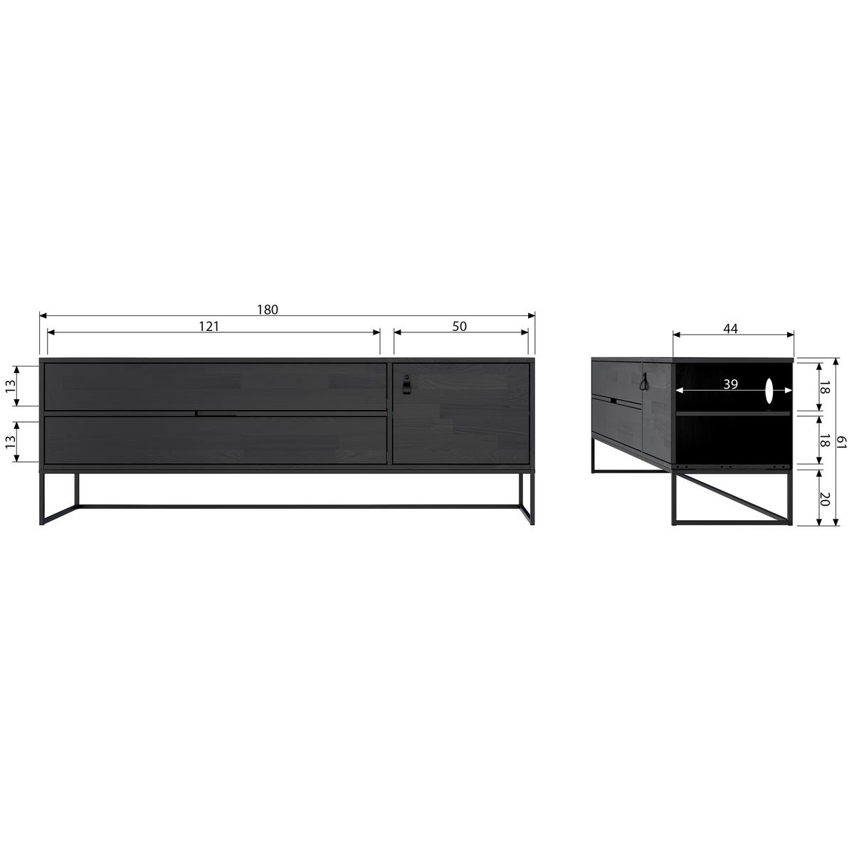 LOWBOARD Silas Grau B: 180cm - Schwarz/Grau, Design, Holz (180/61/44cm) - Livetastic