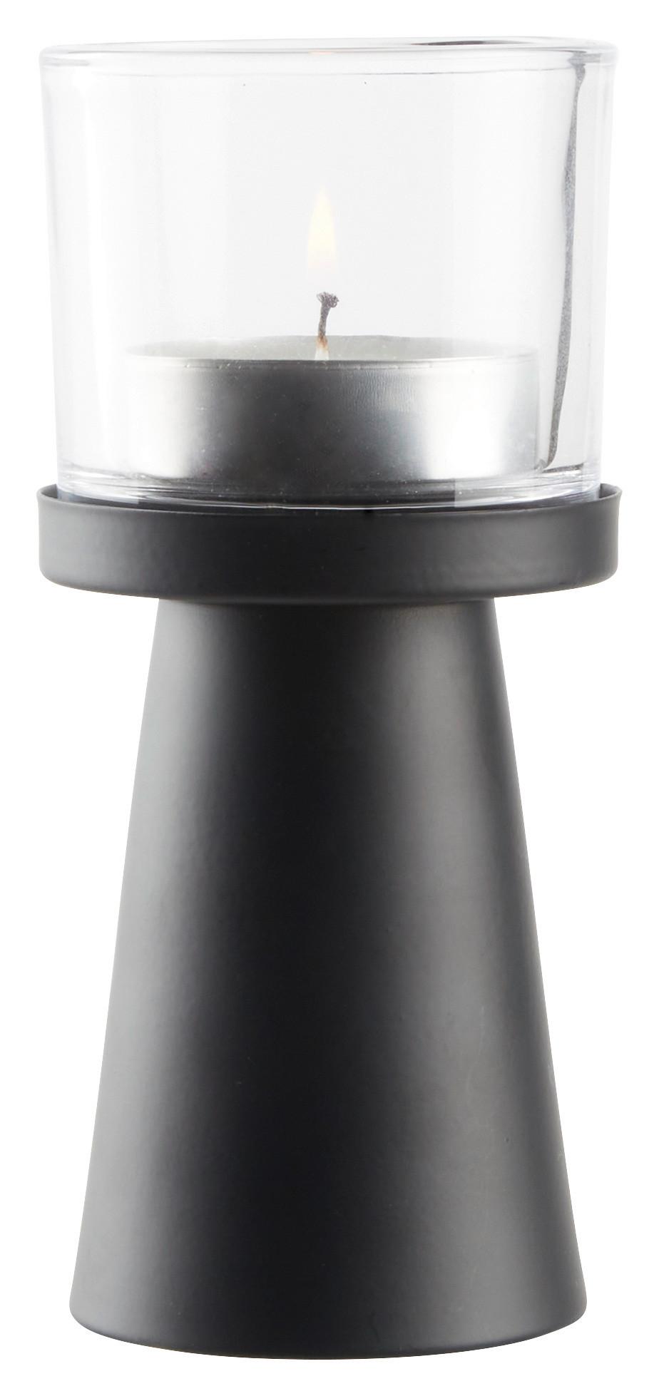 Stojan Na Svíčku Pius, V: 19cm - černá, Basics, kov/sklo (8/19cm) - Modern Living