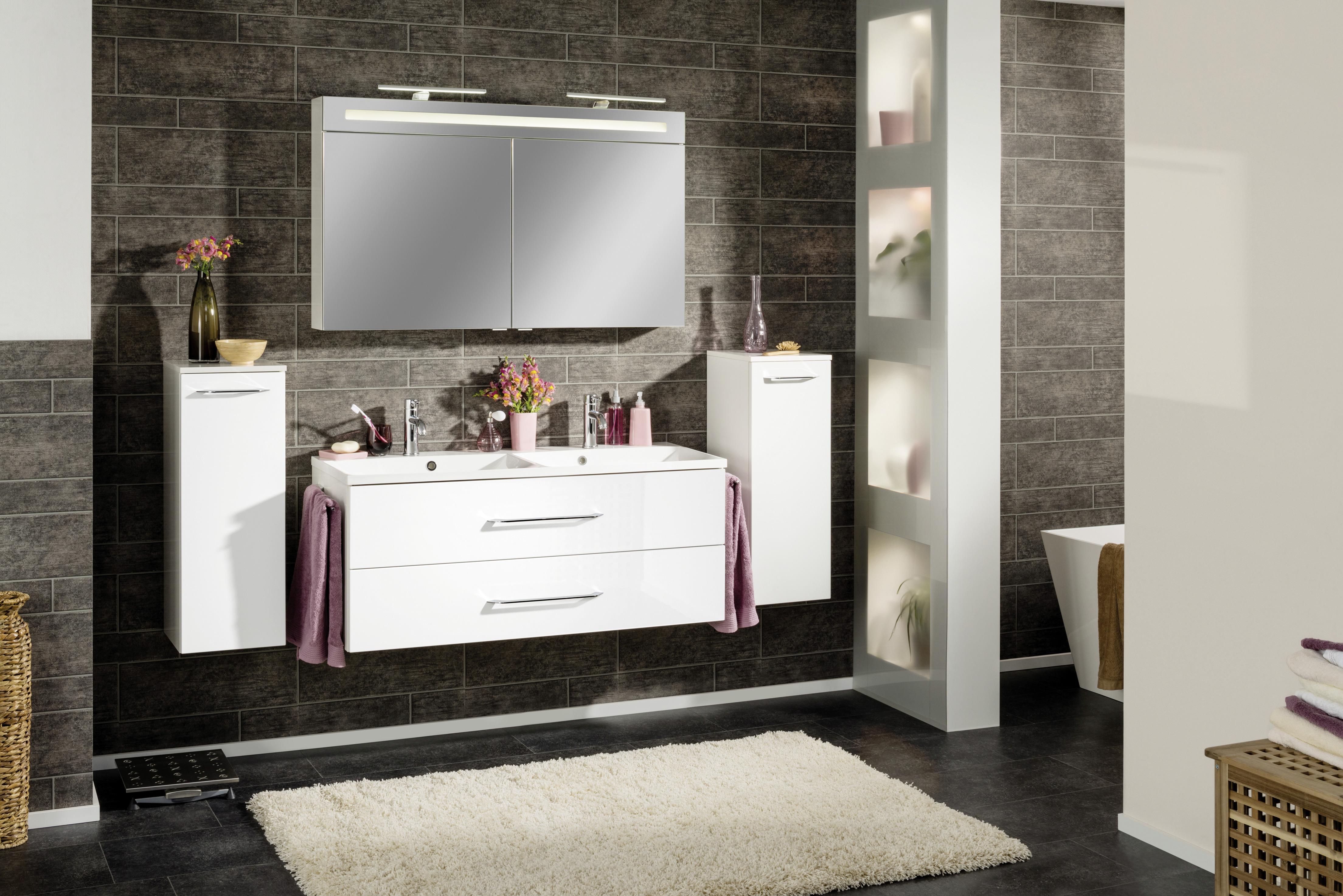 Waschbecken mit Unterschrank Clever B: 120 cm Weiß - Weiß, MODERN, Holzwerkstoff/Kunststoff (120cm) - MID.YOU