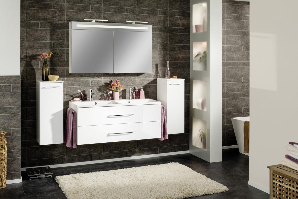 Waschbecken mit Unterschrank Clever B: 120 cm Weiß - Weiß, MODERN, Holzwerkstoff/Kunststoff (120cm) - MID.YOU
