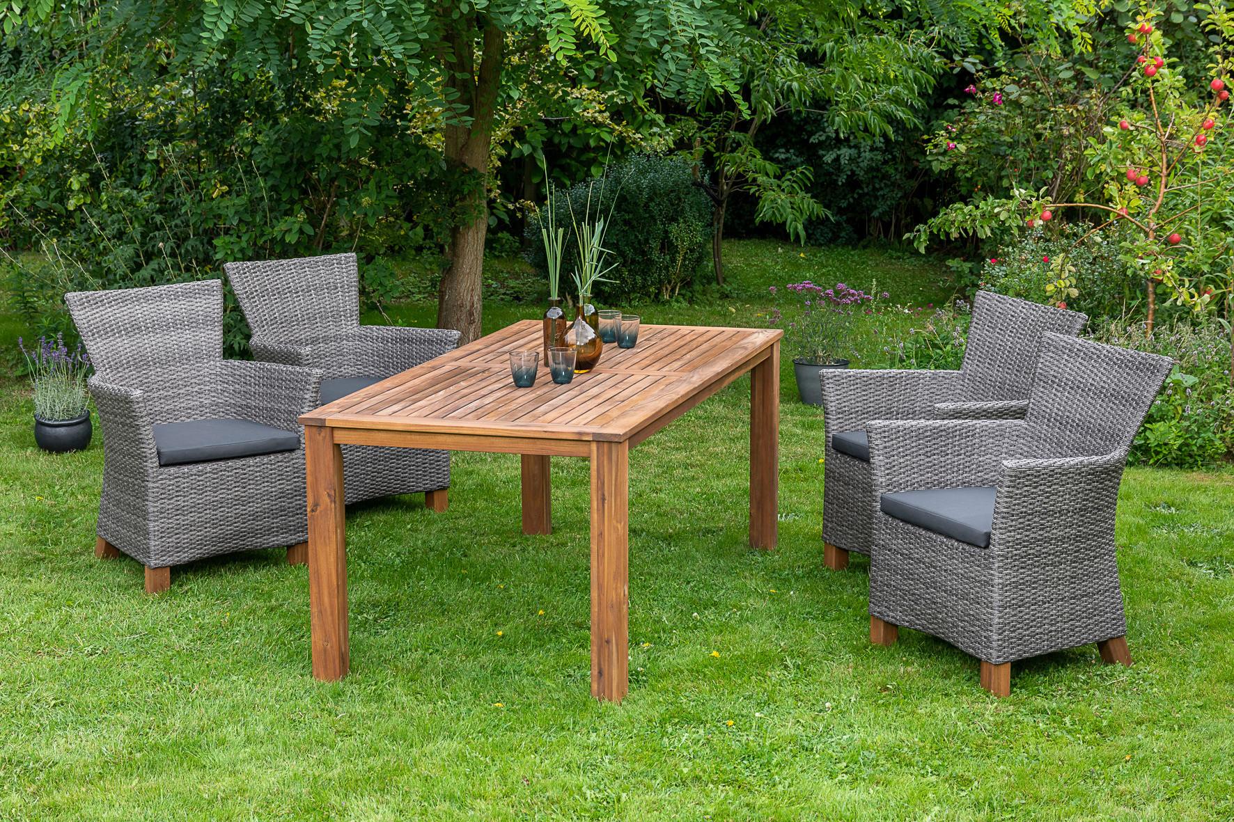 Gartensessel 2er-Set Toskana Akazie/Kunststoff - Naturfarben/Grau, MODERN, Holz/Kunststoff (66/88/66cm) - Gardenson