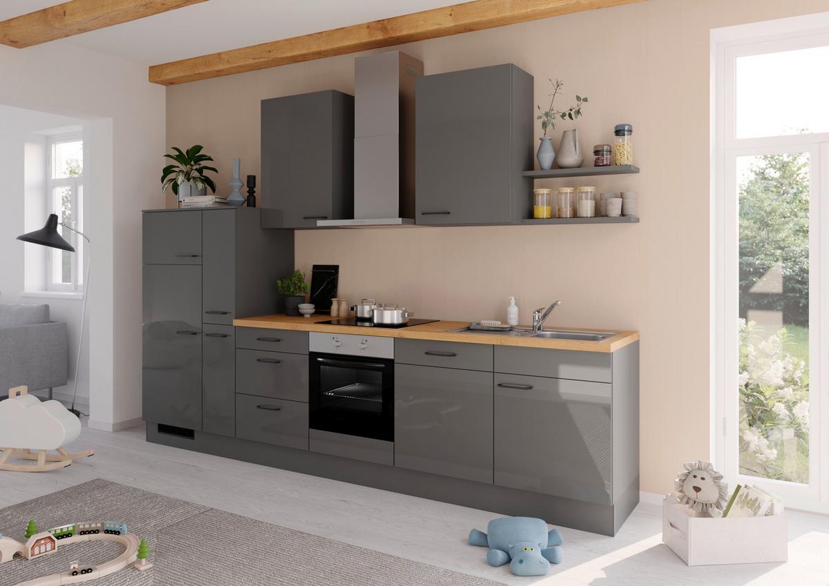 Küchenblock Ip4050 - Dunkelgrau/Eichefarben, Design, Holzwerkstoff (330cm) - Impuls