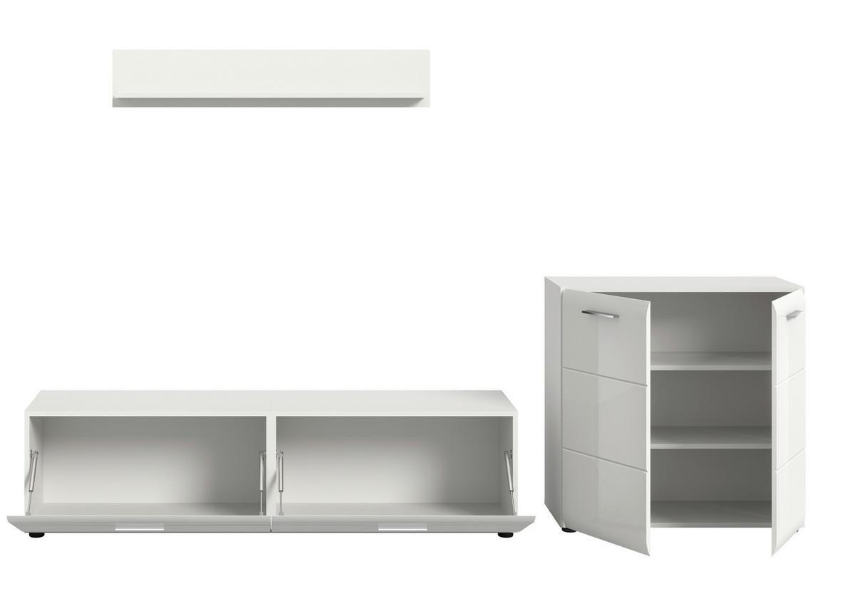 Sideboard Ice Weiß/weiß Hochglanz B: 255 Cm - Weiß Hochglanz/Schwarz, Design, Holzwerkstoff (255/160/41cm) - Livetastic