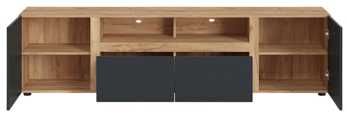Tv-elem Morongo 200,7/39,6cm - tölgyfa színű/szürke, Modern, faalapú anyag (200,7/39,6/52,5cm)