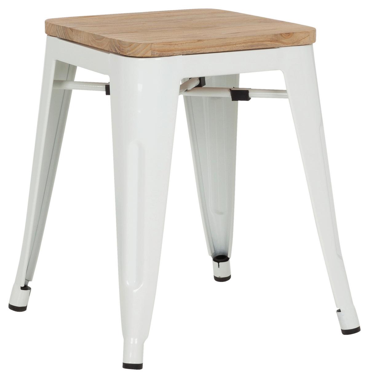 Hocker Vantaggio W Stahl/ Echtholz Braun/weiß H: 46 Cm - Braun/Weiß, Basics, Holz/Metall (39/46/39cm) - MID.YOU