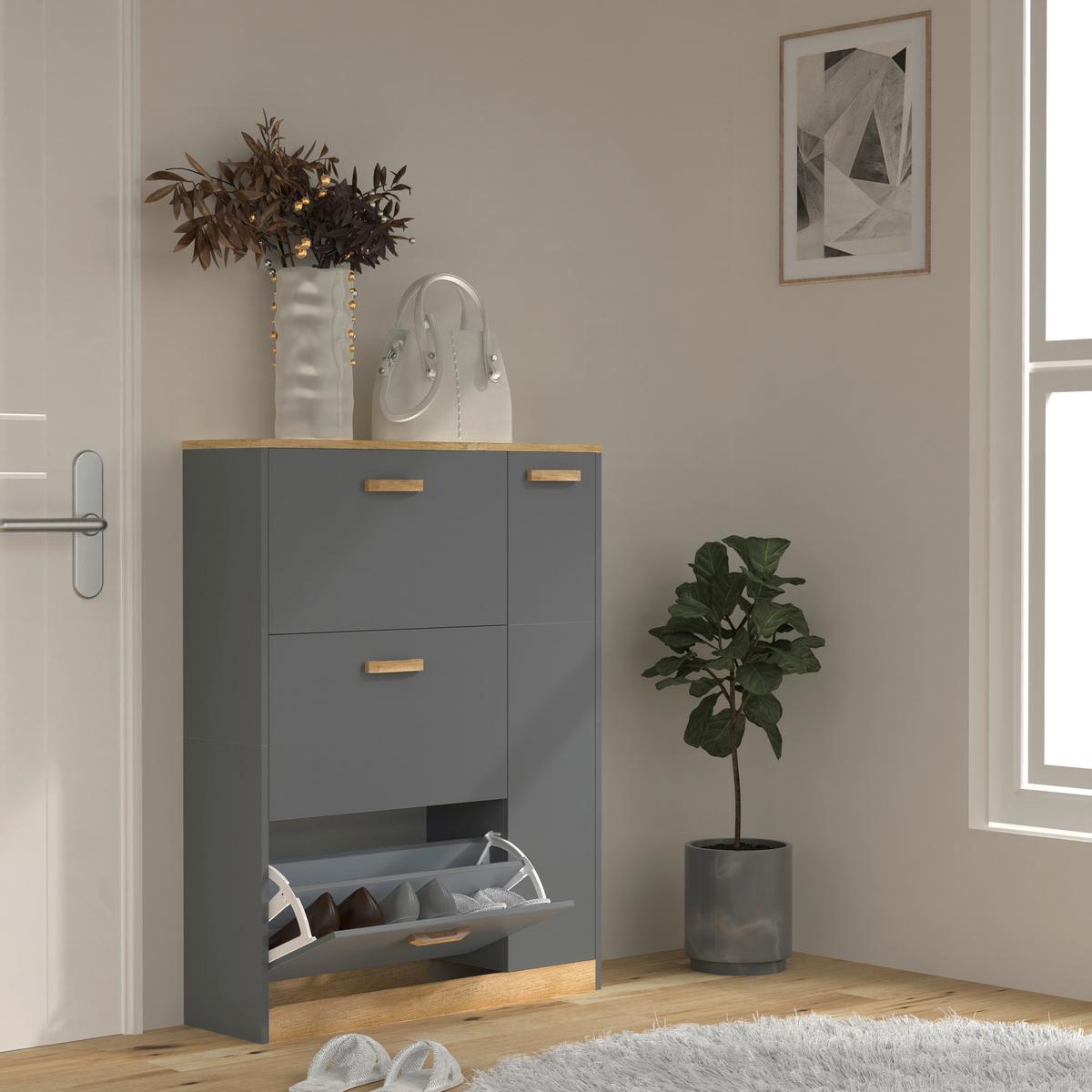 Schuhschrank Halom Anthrazit/honigeiche - Honigeiche/Anthrazit, LIFESTYLE, Holzwerkstoff (80/105/24cm) - MID.YOU