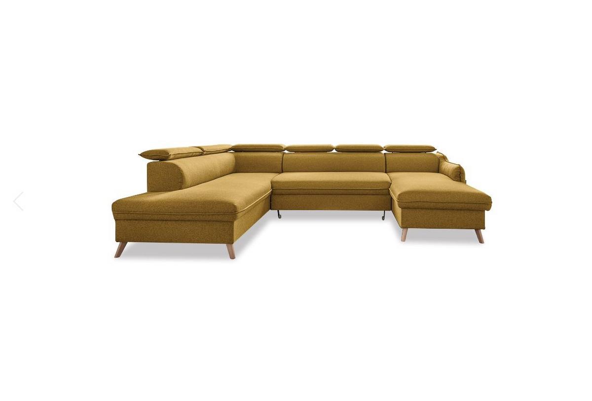 Rozkládací sedačka Simone, levé provedení - přírodní barvy/hořčicově žlutá, Moderní, dřevo/textil (321/82/95/208cm)