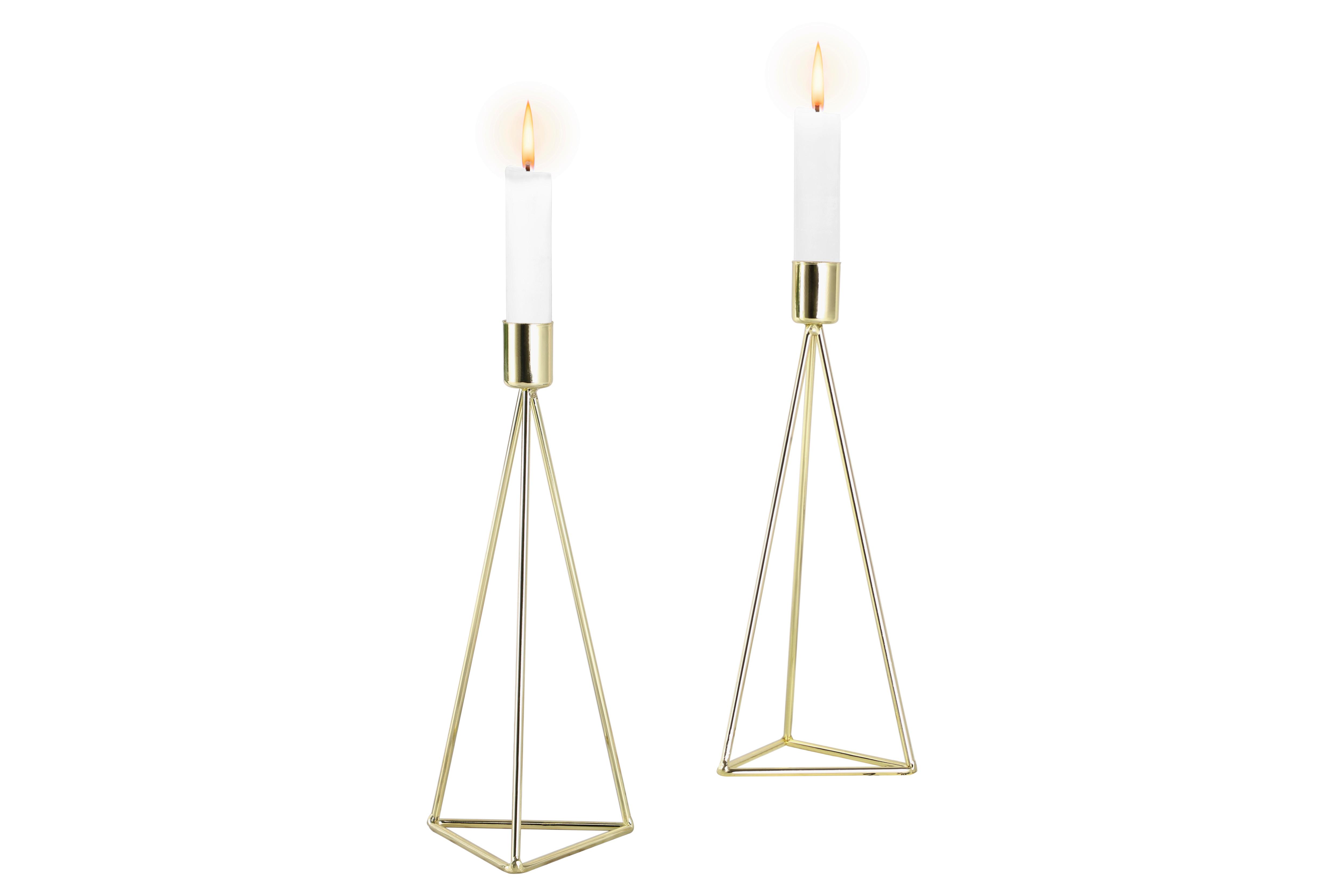 Kerzenständer-Set Eisen für Stabkerzen 2-teilig - Goldfarben, Basics, Metall (9,5/24,2cm) - Echtwerk