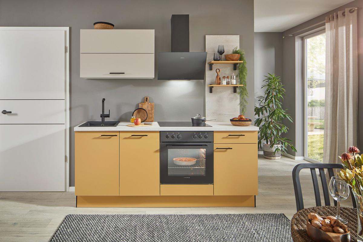 Küchenblock Pn105 / Pn80 - Currygelb/Kaschmir, Basics, Holzwerkstoff (205cm) - Pino