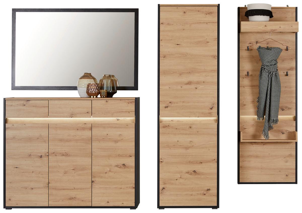 Garderobenschrank Welcome Schwarz/Eiche Dekor B: 60,4 cm - MODERN, Holzwerkstoff (60,4/200,7/38cm)