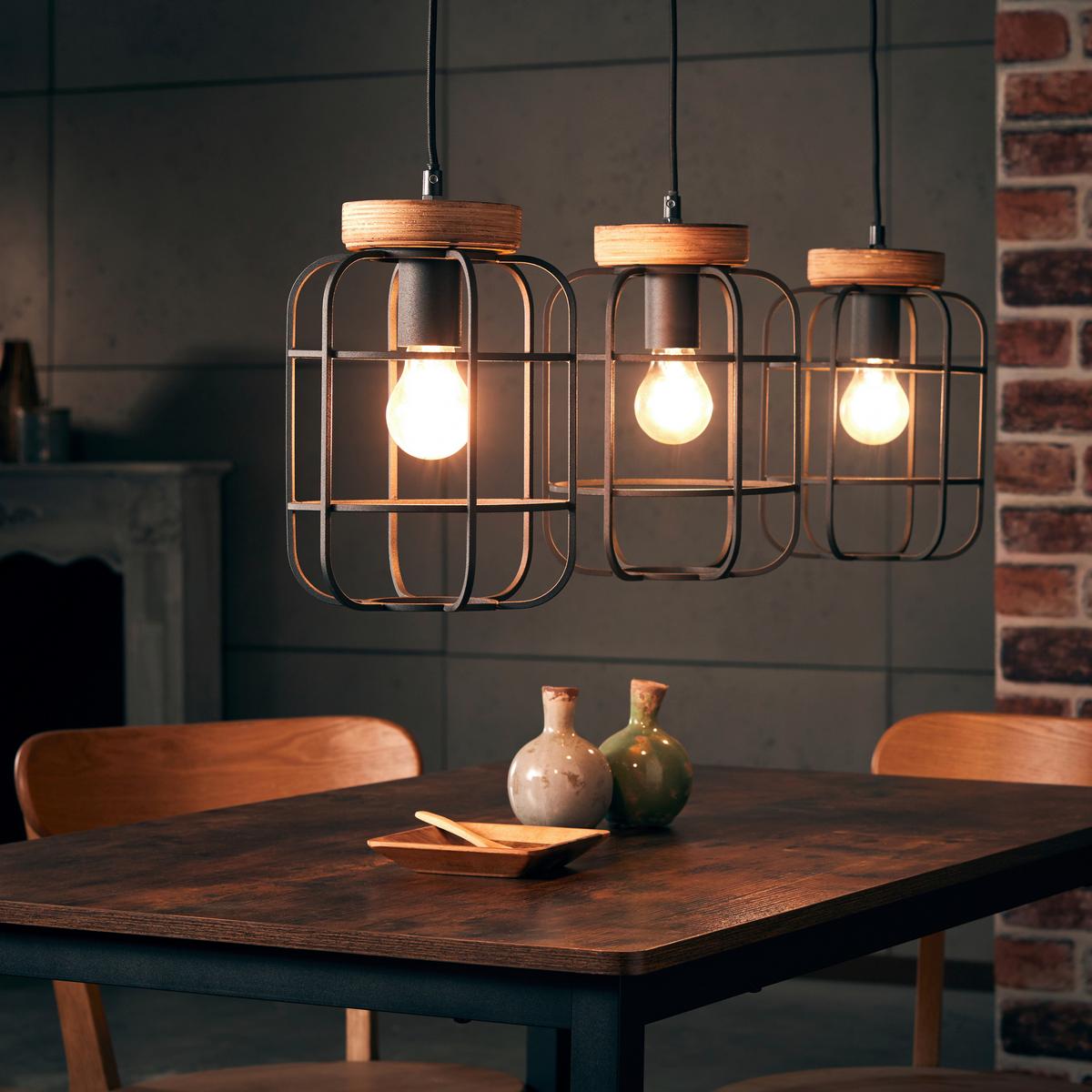 Hängeleuchte Gwen H: 142 Cm 3-Flammig, Braun/schwarz - Schwarz/Braun, Design, Holz/Metall (100/20/142cm) - Brilliant