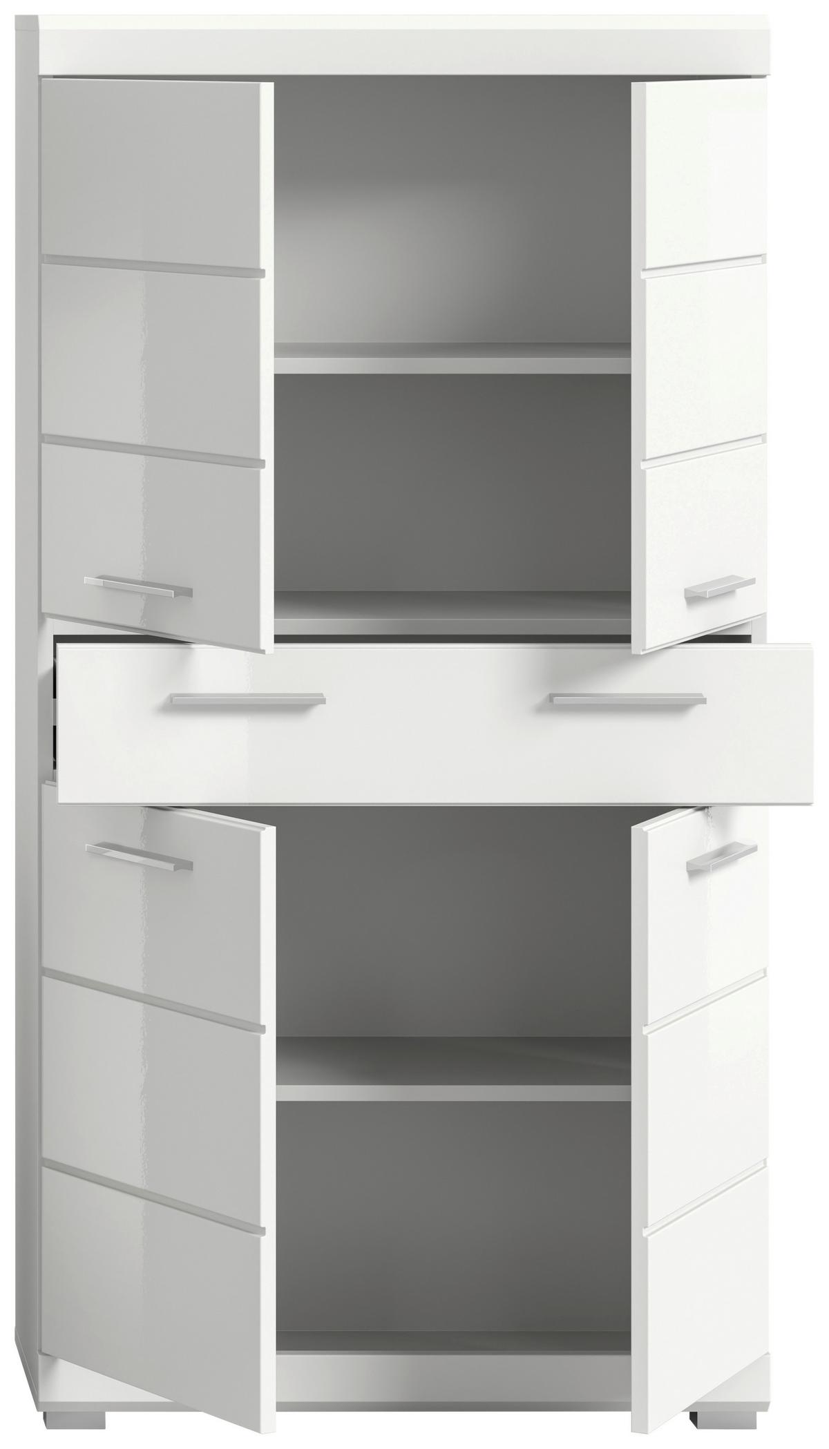 Midischrank Scout Weiß Hg B: 74 cm - Weiß Hochglanz/Silberfarben, MODERN, Holzwerkstoff (74/141/31cm) - MID.YOU