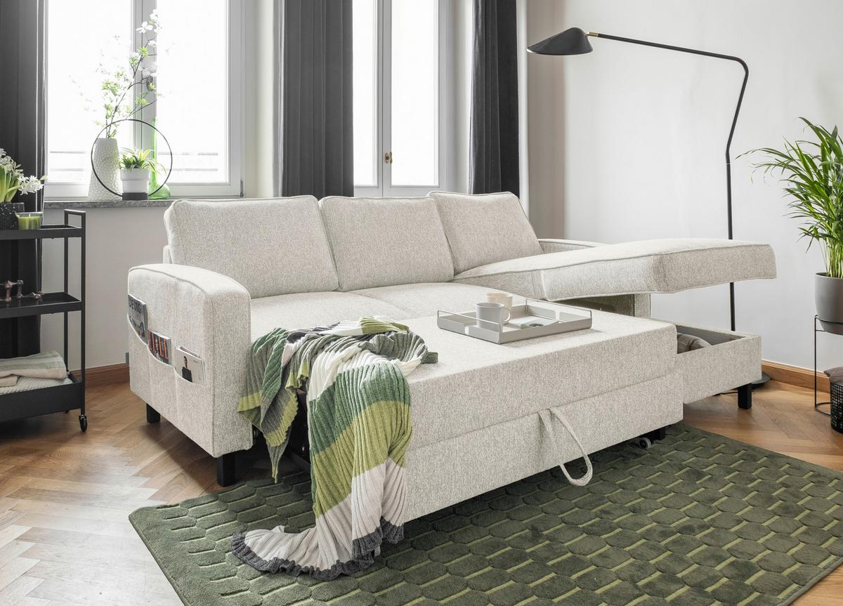 Ecksofa Molly Beige S: 228x148 cm - Beige/Schwarz, Textil (228/148cm) - MID.YOU