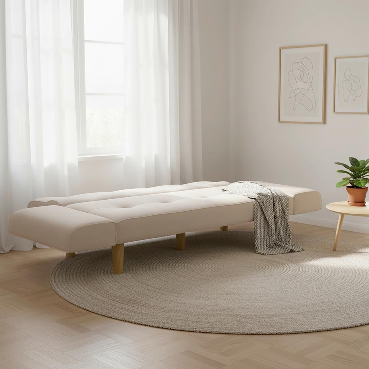 Rozkladacia pohovka MIRIAM, béžová farba - prírodná farba/béžová, Modern, drevo/textil (176/71/85cm) - Bessagi Home