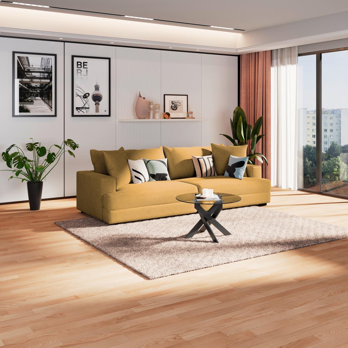 Big Sofa Pelle Mit Kissen B: 261 Cm Senfgelb - Wengefarben/Senfgelb, Trend, Textil (261/124cm) - Luca Bessoni