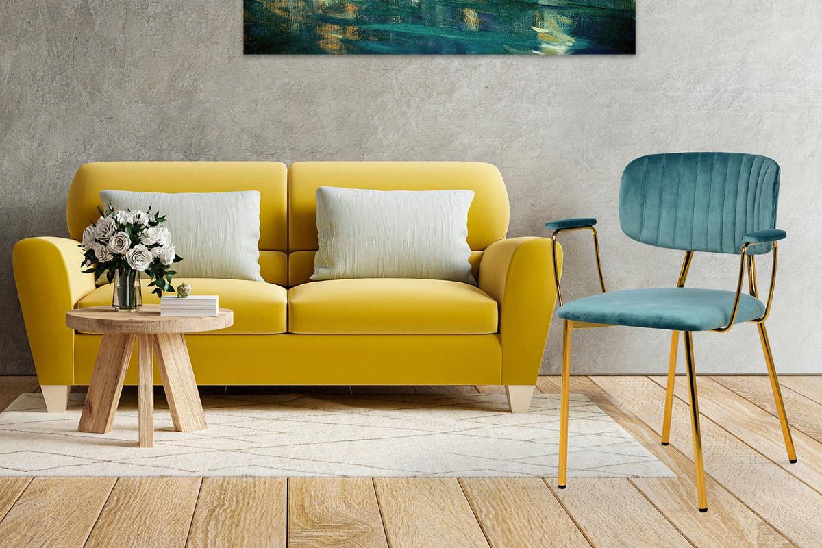 SADA STOLIČIEK S PODRÚČKAMI KIAN - zlatá/mätovozelená, Modern, kov/textil (63/80/51cm) - MID.YOU