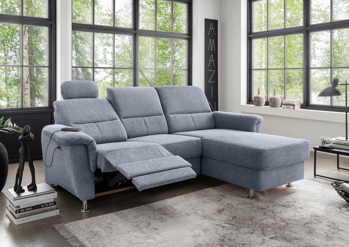 Ecksofa mit Relaxfunktion Parole Hellblau Chenille - Chromfarben/Hellblau, MODERN, Textil (231/165cm) - Livetastic