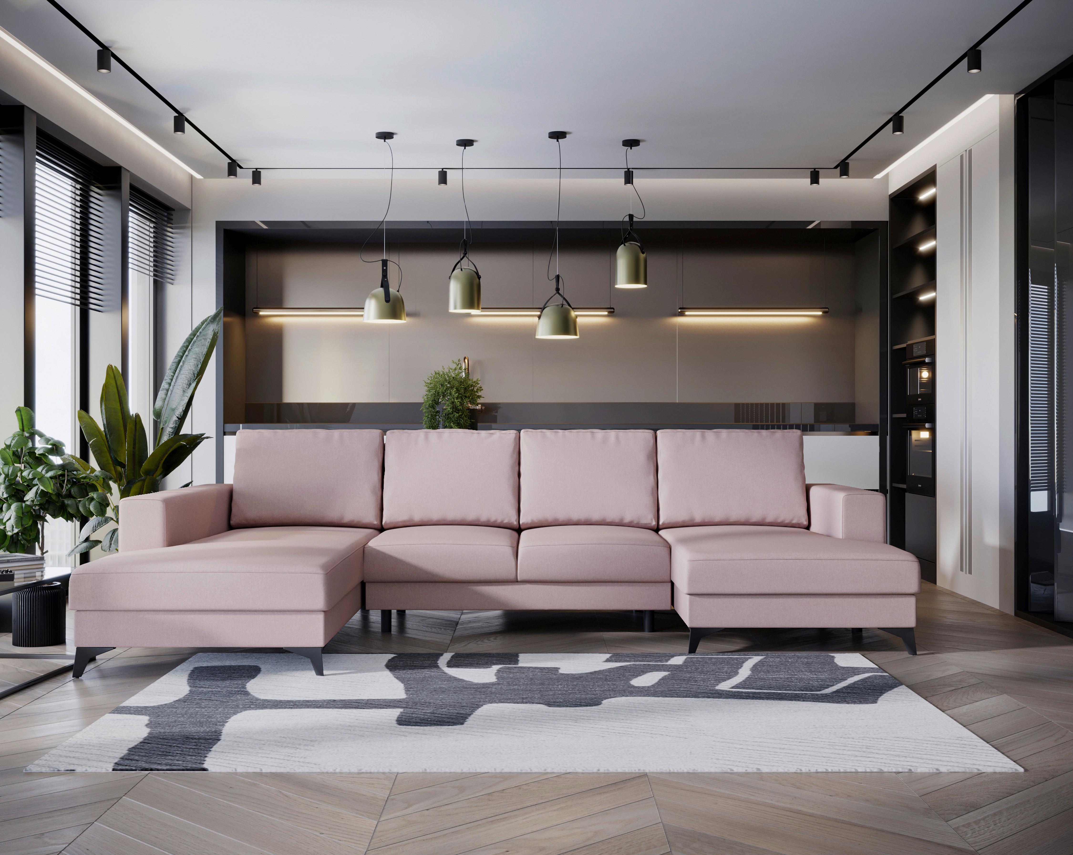 Harvey Rosa U: 190x339x156 Cm - Schwarz/Rosa, Design, Textil (190/339/156cm) - Livetastic