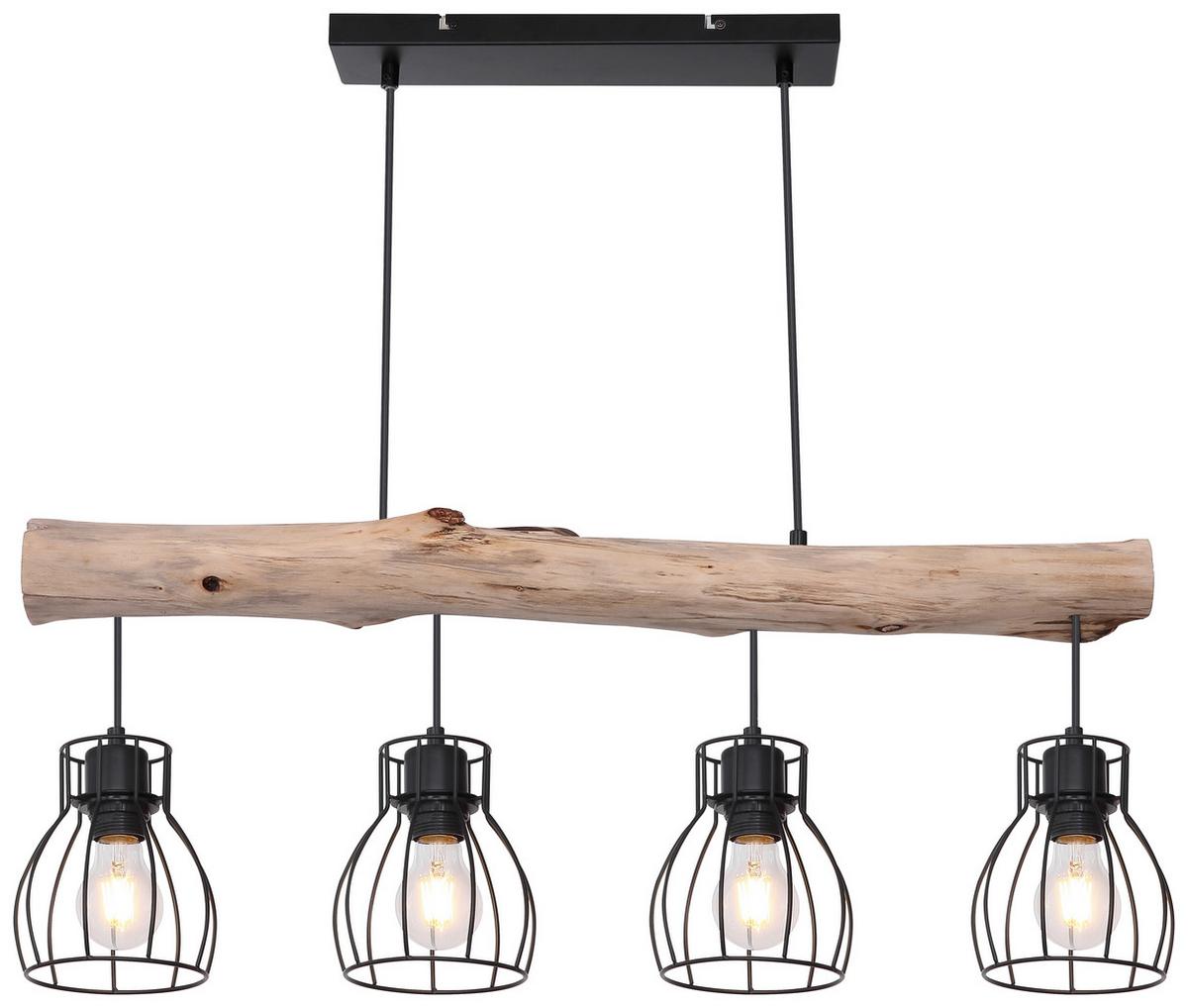 Hängeleuchte Mina H: 140 Cm 4-Flammig - Schwarz/Naturfarben, Basics, Holz/Metall (82,5/13,6/140cm) - Globo