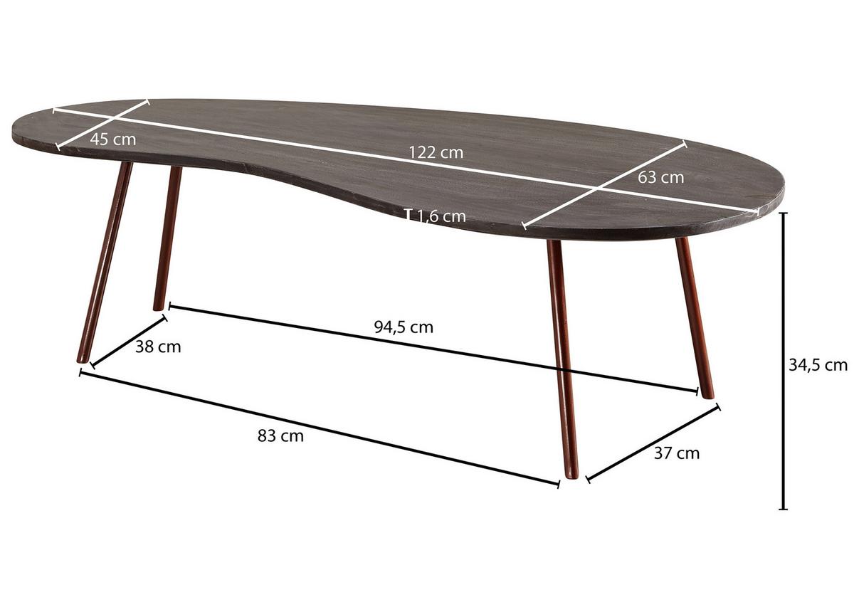 Konferenční stolek JAI masív - měděné barvy/tmavě šedá, Design, kov/dřevo (122/63/34,5cm) - MID.YOU