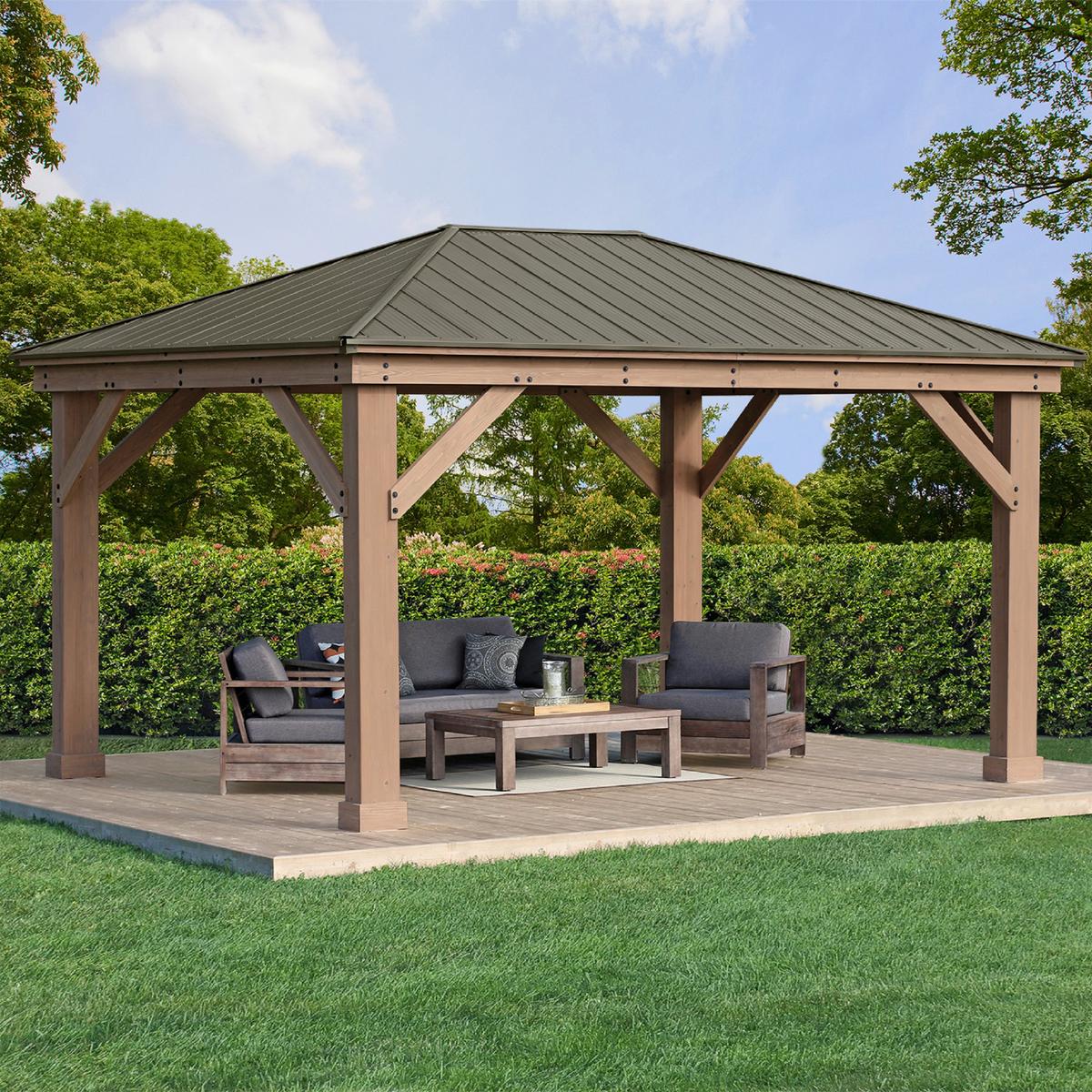 Pavillon Devon 490x315x371cm Wetterfest - Bronzefarben/Mokka, Basics, Holz/Metall (490/315/371cm)