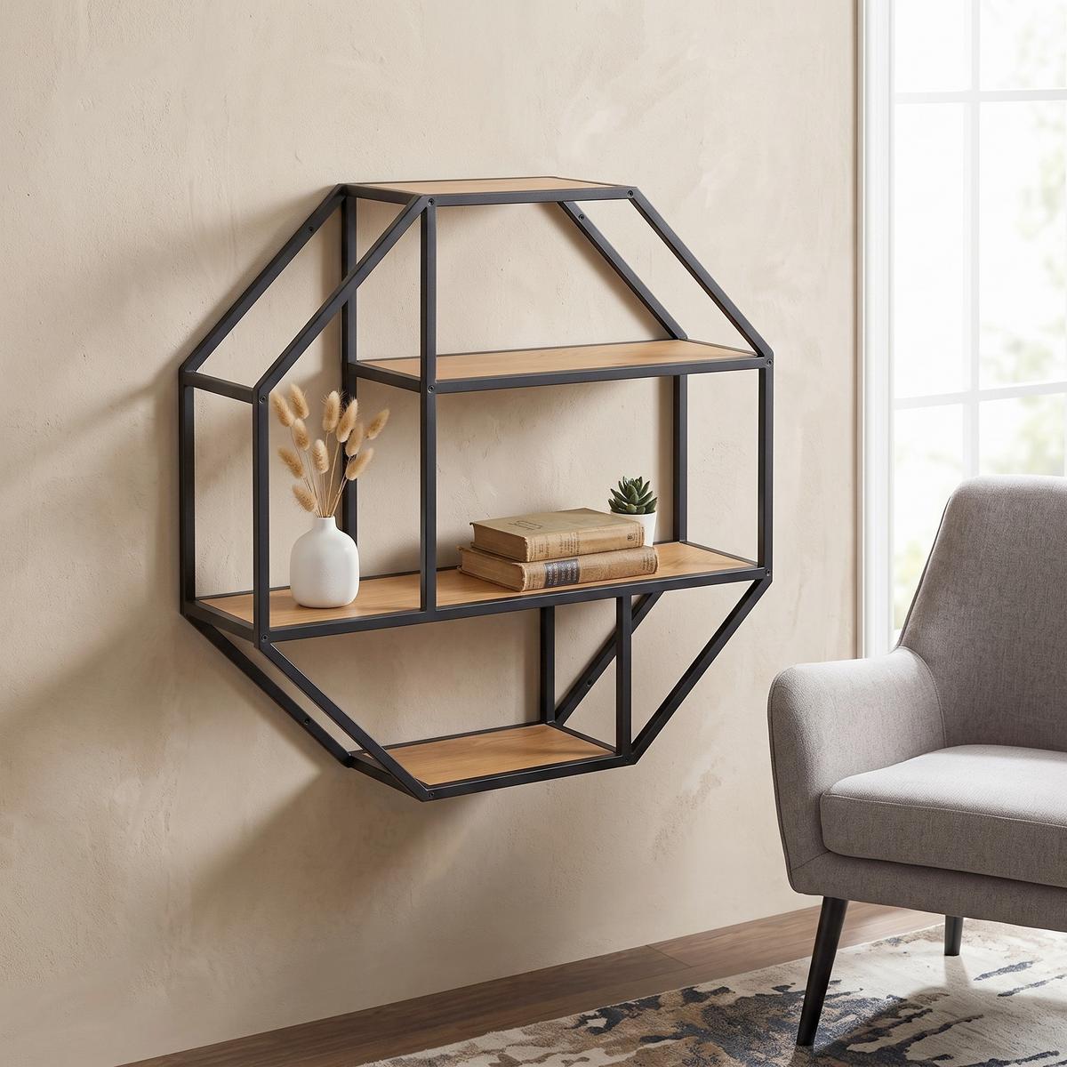Falipolc Seaford 77/77 Cm - tölgyfa színű/fekete, Trend, faalapú anyag/fém (77/77/20cm) - Livetastic