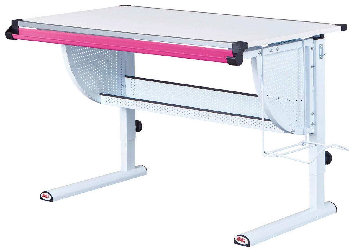 Jugendschreibtisch Neigbar B: 118 Cm H: 63 Cm Matts, Weiß - Pink/Weiß, MODERN, Holzwerkstoff/Metall (118/73/63cm) - MID.YOU