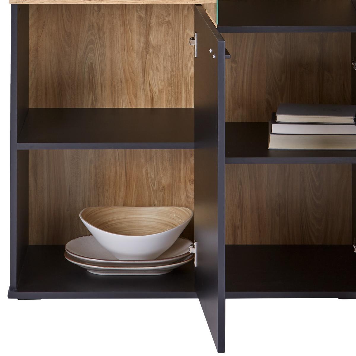 Vitrine Miron B: 86,7 cm Schwarz/Flagstaff Eiche - MODERN, Glas/Holzwerkstoff (86,7/200,6/41,6cm)