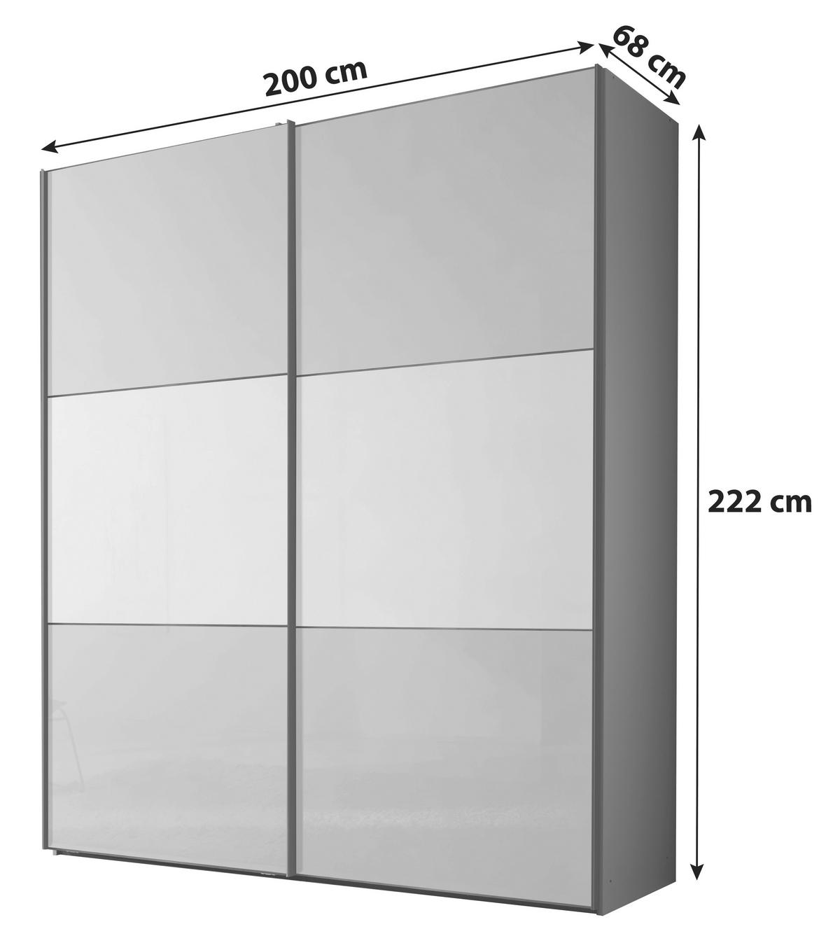 Schwebetürenschrank Glasfront 200 Cm Includo, Hellgrau/weiß - Dunkelgrau/Hellgrau, MODERN, Glas/Holzwerkstoff (200/222/68cm)