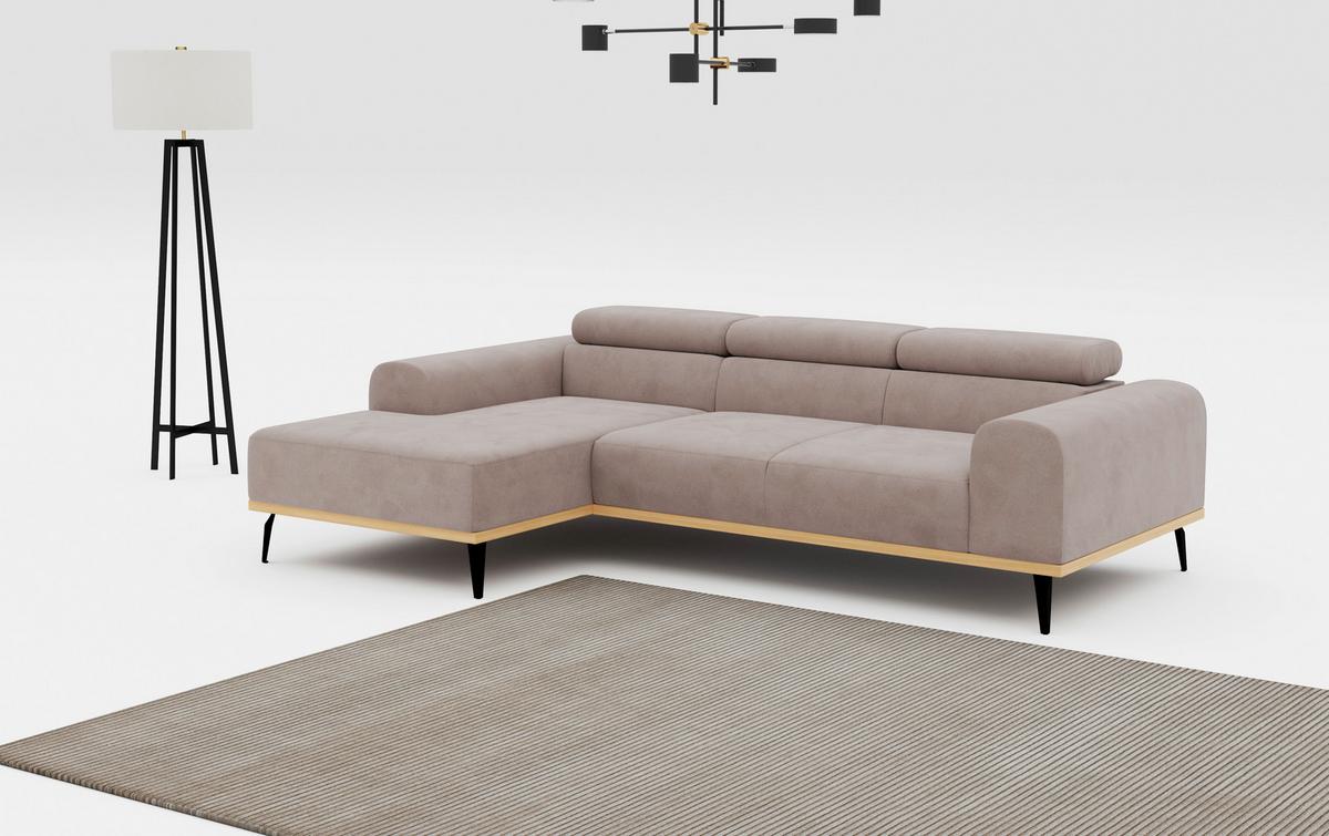 Ecksofa Sandfarben Mit Sitzvorzug S: 157x244 Cm - Sandfarben/Schwarz, KONVENTIONELL, Textil (157/244cm) - Cotta