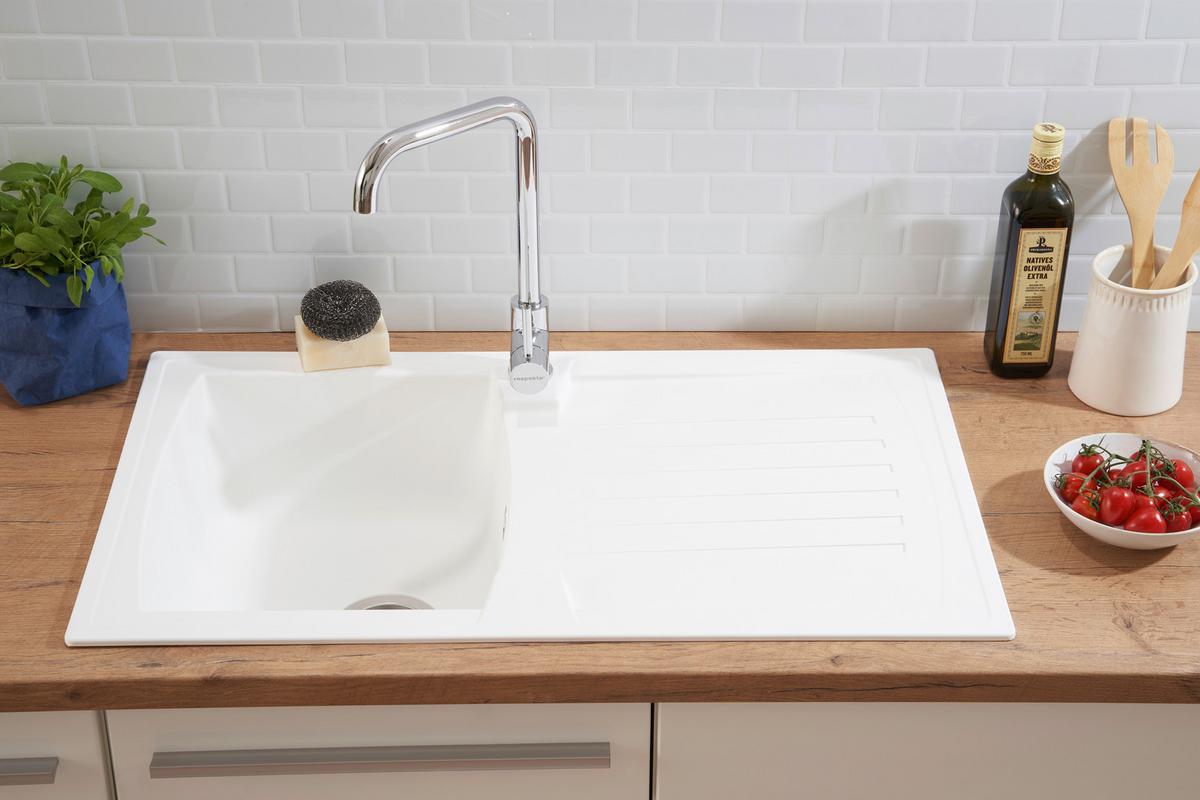 Spüle Respekta Boston Stein Bxt: 86x50 Cm - Weiß, Trend, Glas/Kunststoff (86/20/50cm) - Respekta