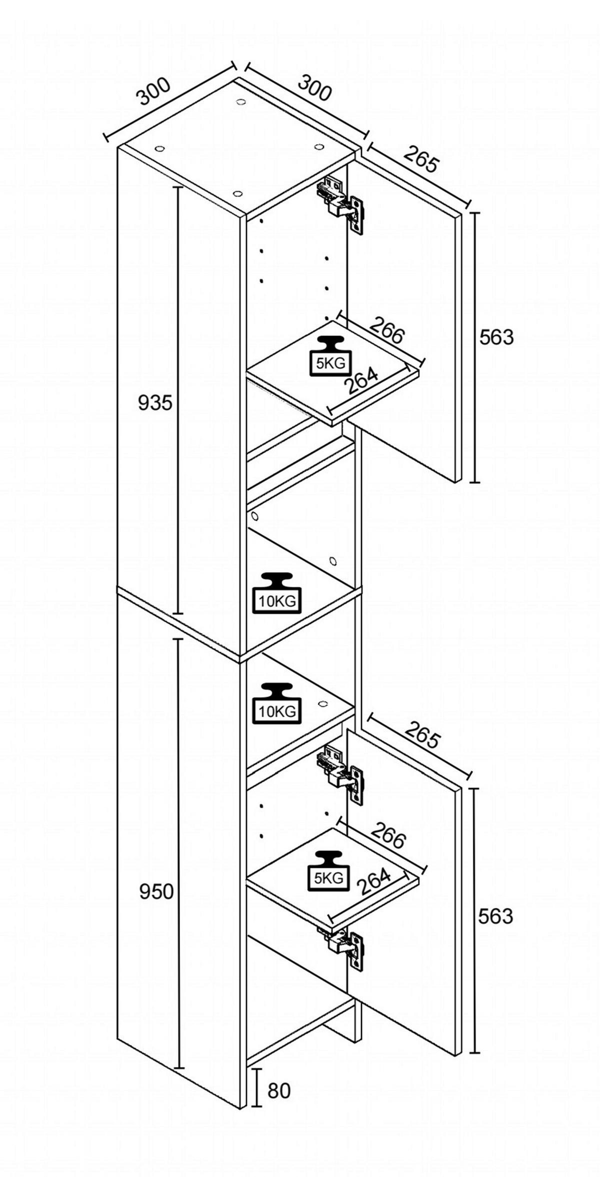 Hochschrank Malira Weiß B: 30 Cm - Weiß, MODERN, Holzwerkstoff (30/189/30cm) - MID.YOU