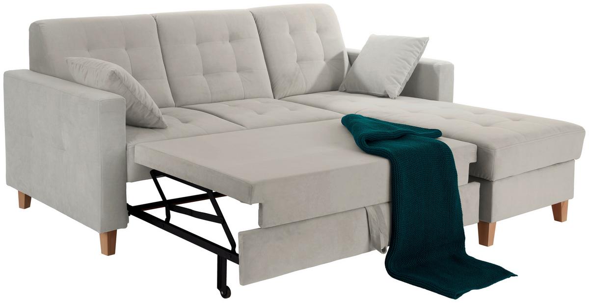 Rohová sedačka BERGEN, obojstranná, svetlosivý zamat - prírodná farba/svetlosivá, Design, drevo/textil (231/160cm) - Luca Bessoni