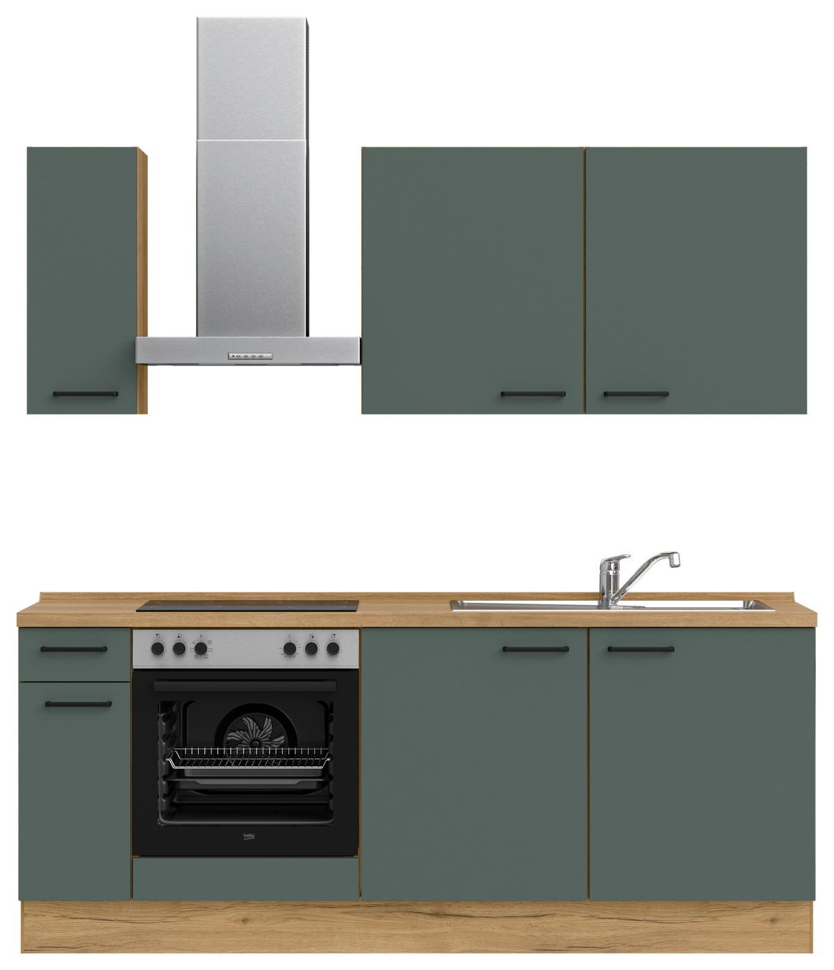 Küchenleerblock Easytouch Low-Line, L5 Links - Dunkelgrün/Eichefarben, MODERN, Holzwerkstoff (210cm) - Nobilia