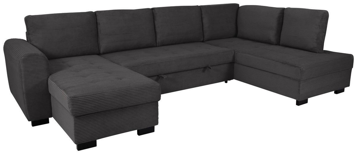 Souprava U MALTE, pravá, šedý manšestr - šedá/černá, Moderní, textil/plast (155/305/178cm) - Based