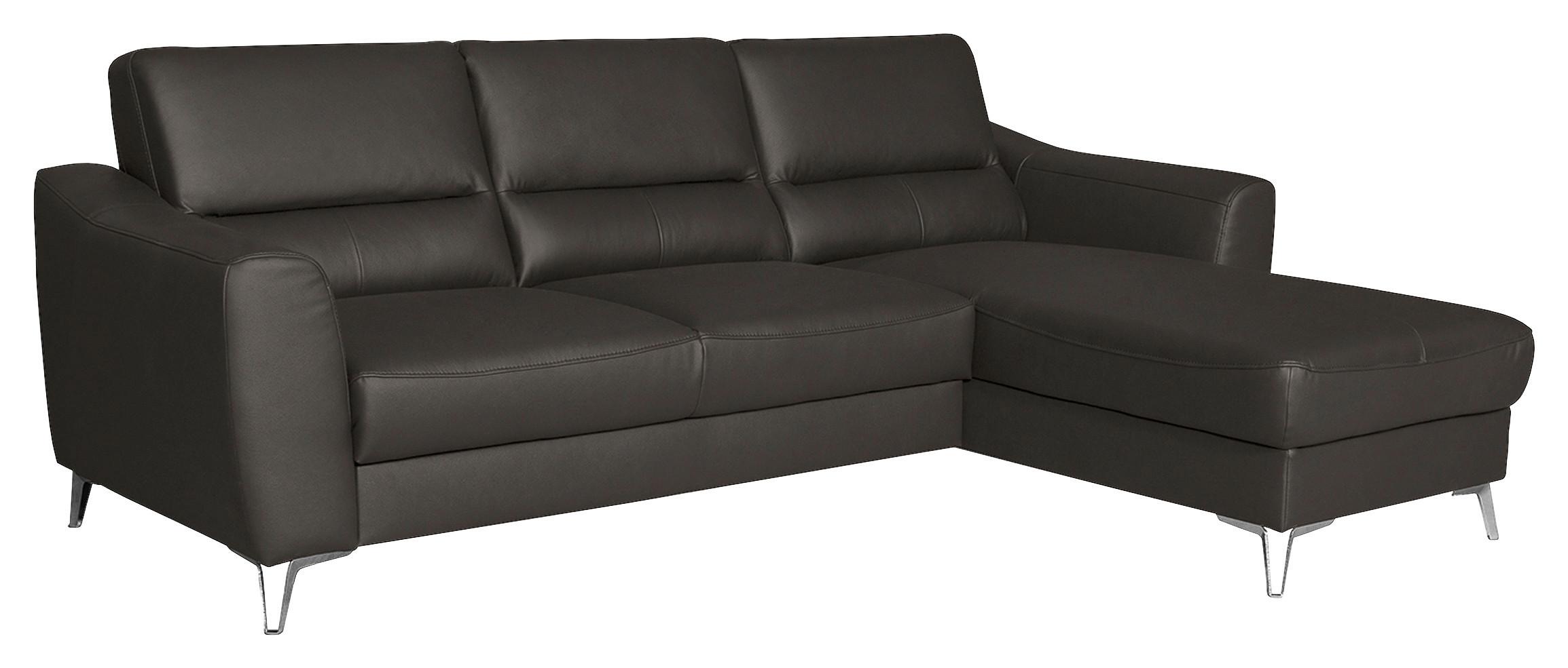 Ecksofa Santos Dunkelbraun S: 241 cm - Chromfarben/Dunkelbraun, Design, Leder/Textil (241/168cm) - Livetastic