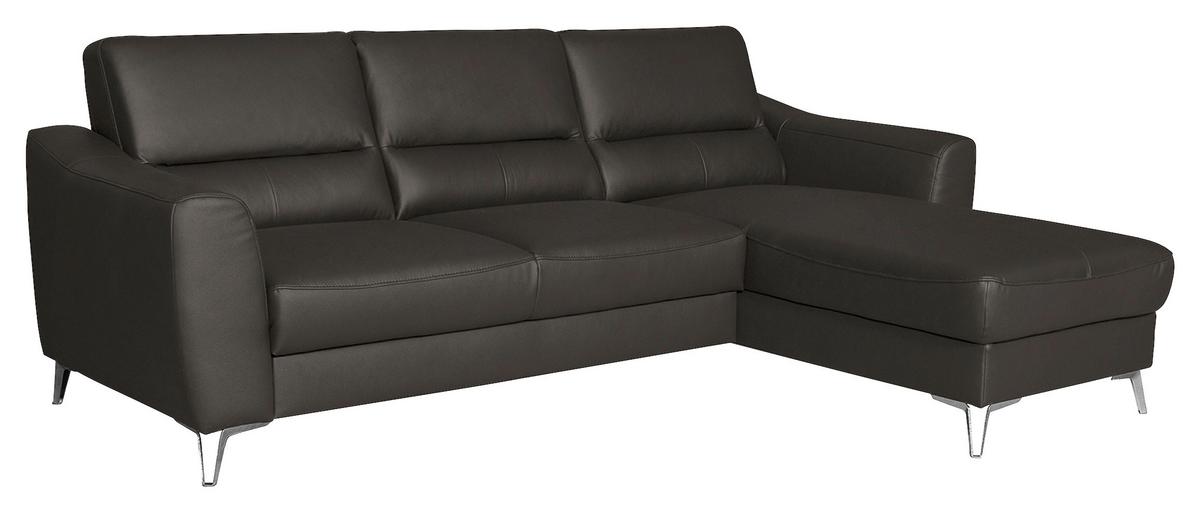Ecksofa Santos Dunkelbraun S: 241 Cm - Chromfarben/Dunkelbraun, Design, Leder/Textil (241/168cm) - Livetastic