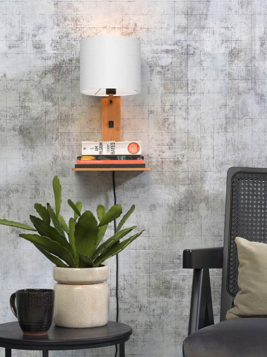 Wandleuchte Andes/W1/N/1815/W - Naturfarben/Weiß, Trend, Holz/Textil (19/24/36cm) - Good & Mojo