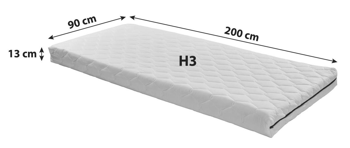 Komfortschaummatratze Base 90x200 cm H3 H: 13 cm - Weiß, MODERN, Textil (90/200cm) - Livetastic