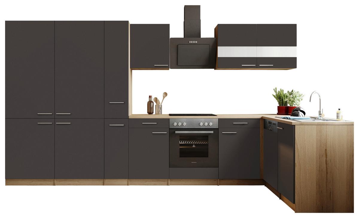 ECKKÜCHE Merle, Grau S: 370x172 cm - Eichefarben/Grau, Trend, Holzwerkstoff (370/172cm) - Respekta