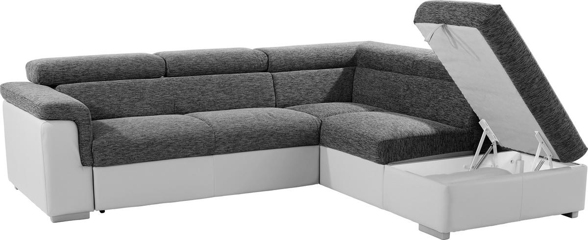 WOHNLANDSCHAFT Milla - Dunkelgrau/Silberfarben, MODERN, Holz/Textil (252/217cm)