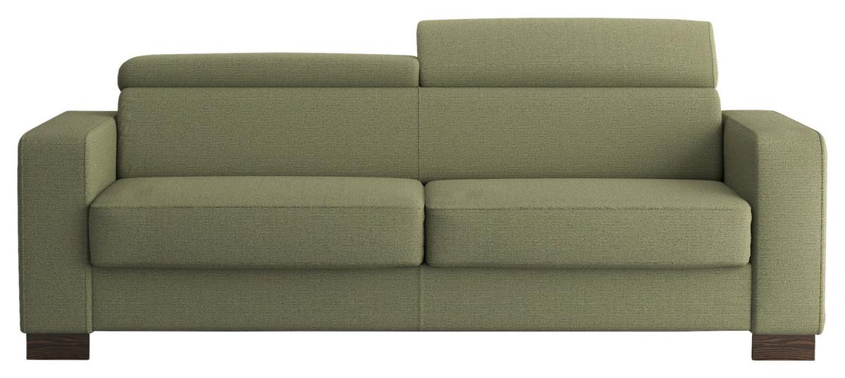 Rozkládací pohovka TREVISO, olivově zelená, s lůžkem - olivově zelená, Basics, dřevo (222/80-100/101cm)