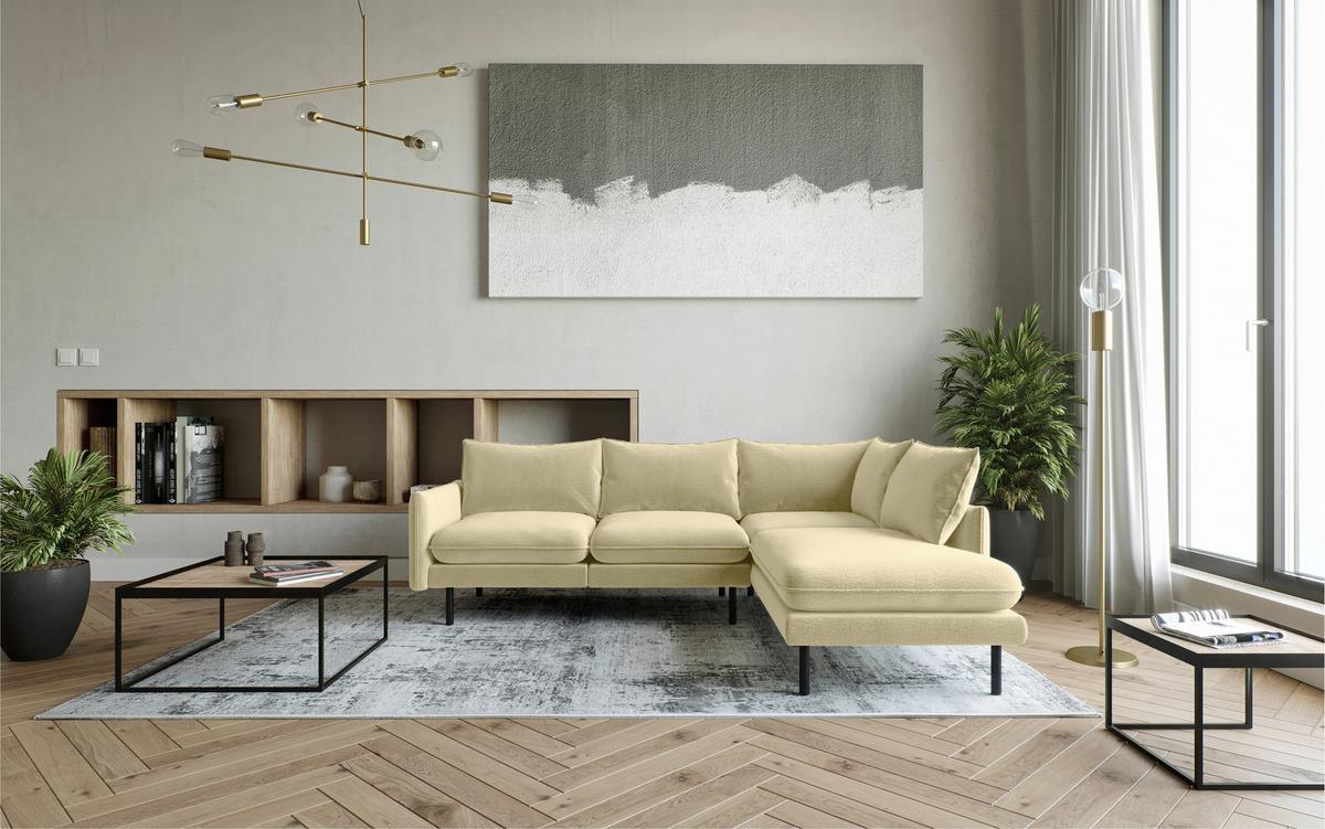 Ecksofa Samos Beige S: 267x204 Cm - Beige/Schwarz, Design, Textil (267/204cm) - Livetastic