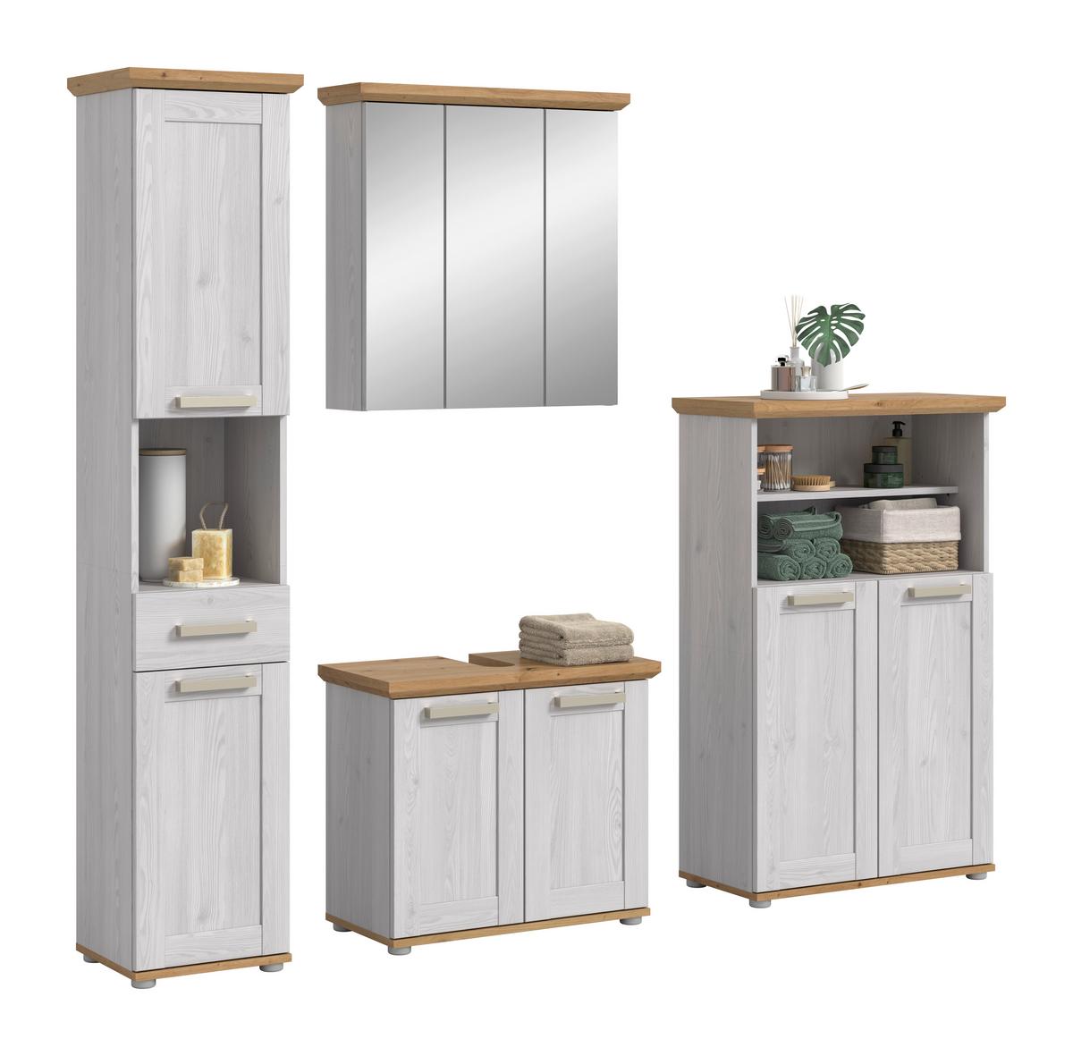 Badezimmer Verona Lärchefarben/Eiche D. B: 182cm - Silberfarben/Lärchefarben, Trend, Glas/Holzwerkstoff (182cm) - MID.YOU