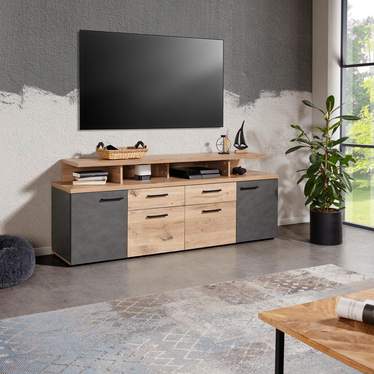 Phonotisch Comton cmnt241-M768 - Eichefarben/Dunkelgrau, MODERN, Holzwerkstoff/Kunststoff (169,3/67/41,4cm)